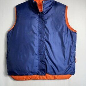 LL Bean Vest Women's Large Down Blue Orange Reversible Puffer Full Zip